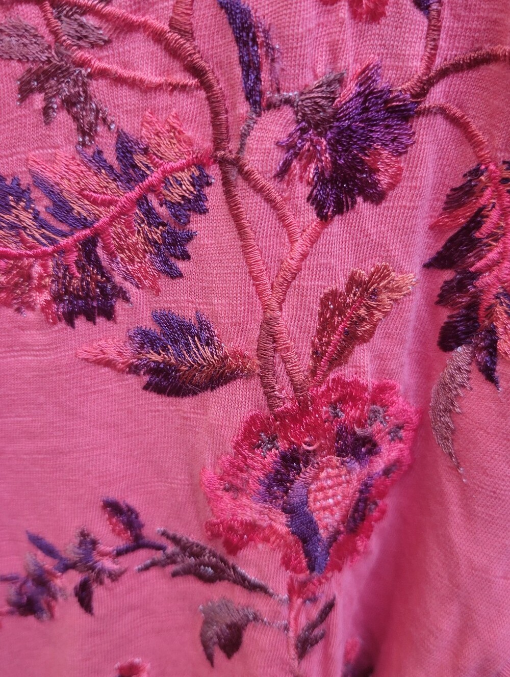 Sundance catalog women's embroidered layered flutter sleeve coral pink Tshirt M - Picture 5 of 14